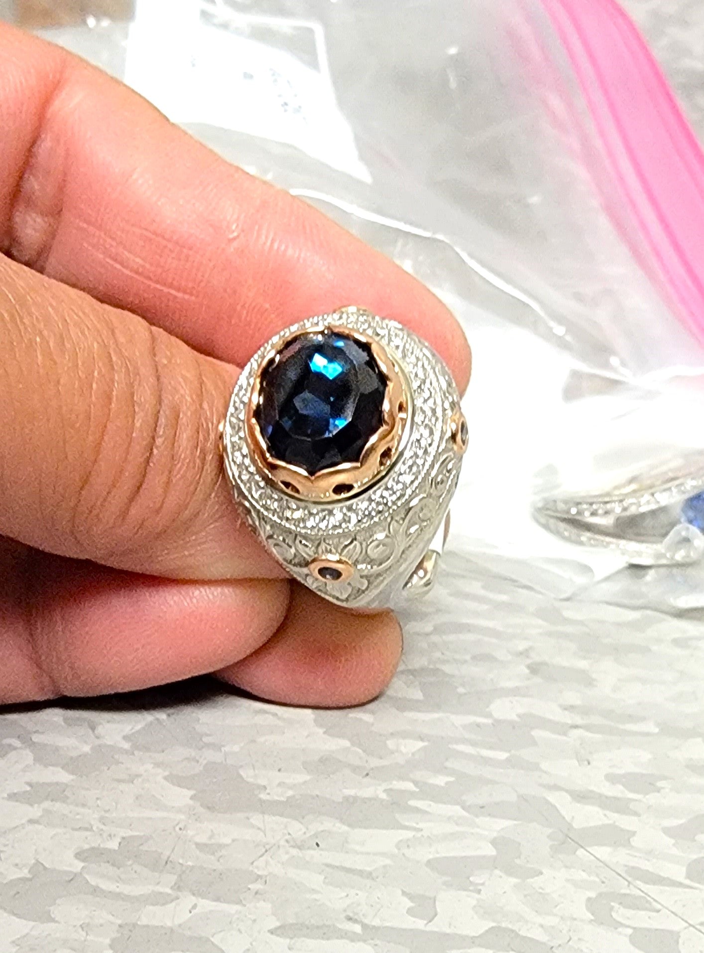 12 carat Montana sapphire diamond and platinum ring