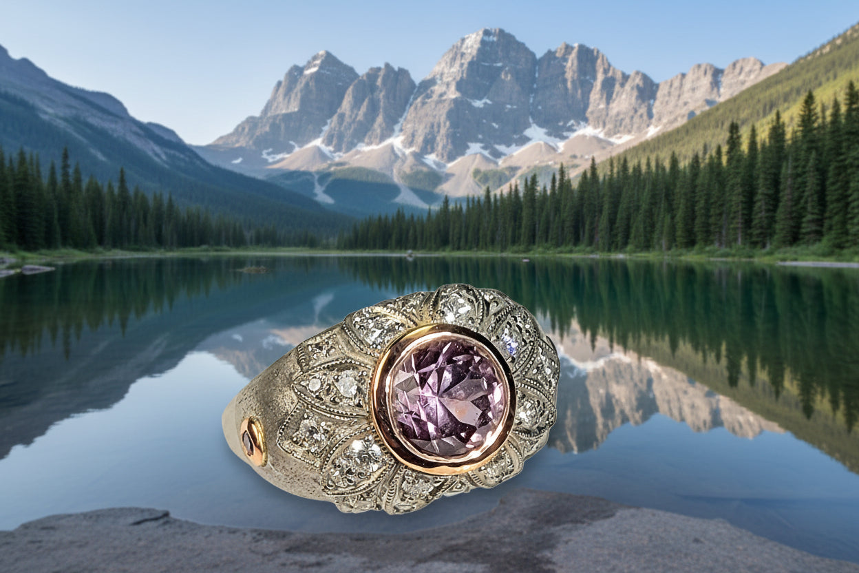 3.0 carat pink Montana sapphire and diamond ring set in platinum with rose gold