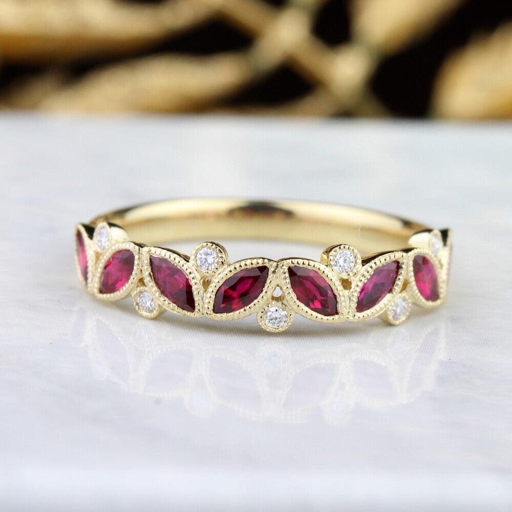 18k yellow gold natural ruby and diamond ring