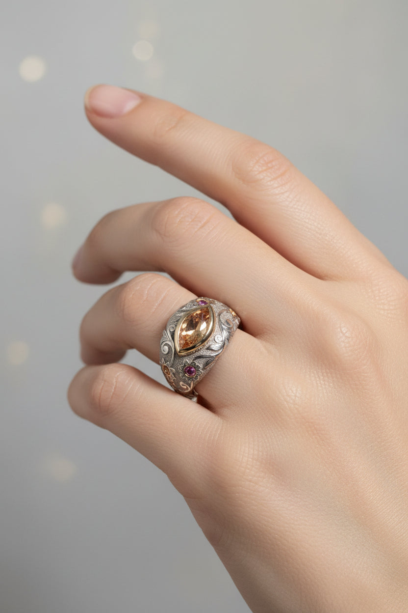 platinum 14k gold Orange Montana sapphire ring