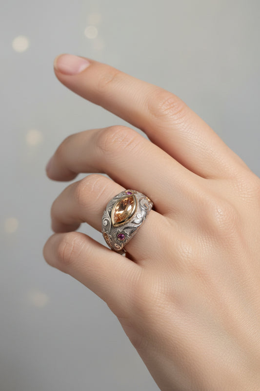 platinum 14k gold Orange Montana sapphire ring
