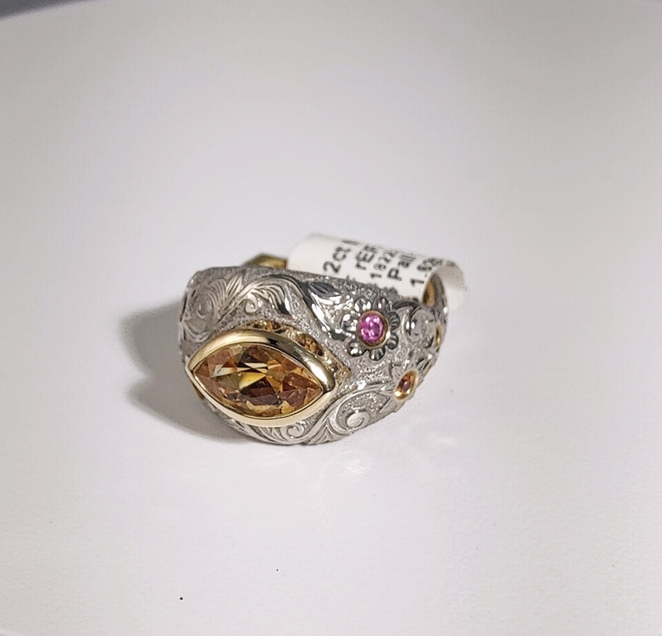 platinum 14k gold orange Montana sapphire ring