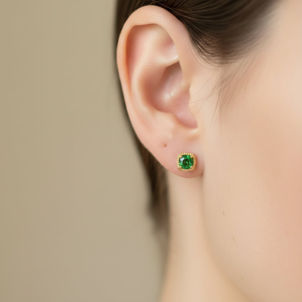 14k yellow gold and green diamond stud earrings