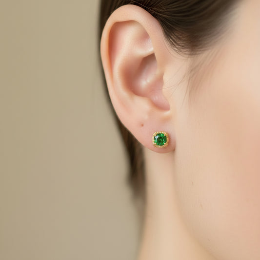 14k yellow gold and green diamond stud earrings