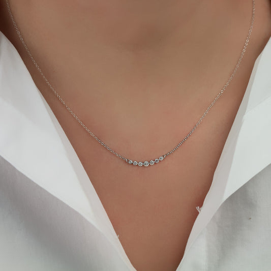 7 stone diamond bar necklace petite 14k gold