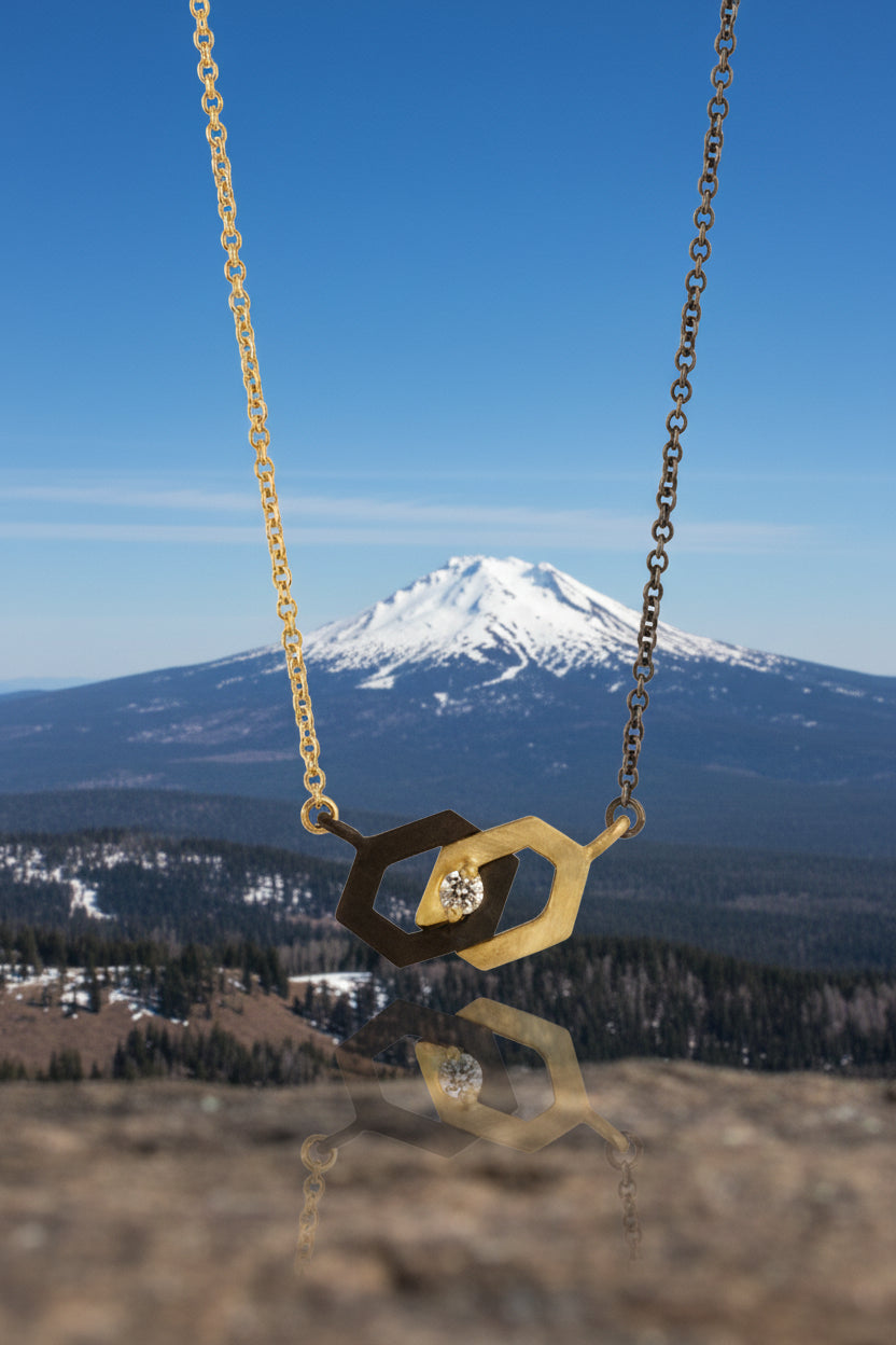 18kyg Hex pendant  by Sarah Graham with diamond