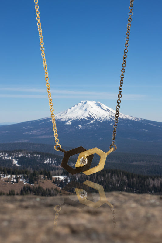 18kyg Hex pendant  by Sarah Graham with diamond
