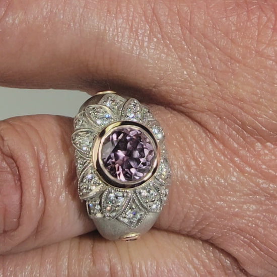 platinum 3.0 carat pink Montana sapphire and diamond floral ring