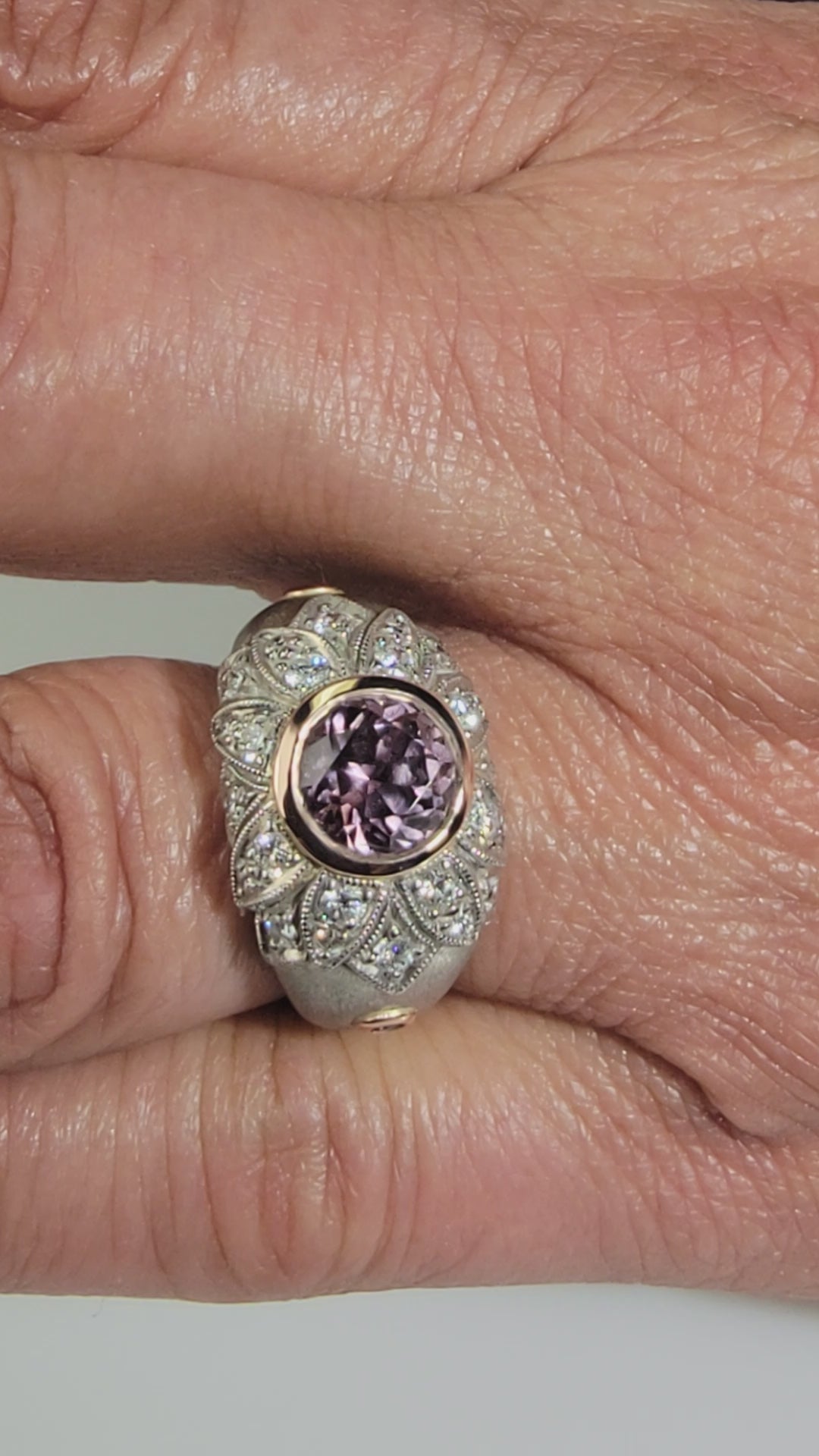 platinum 3.0 carat pink Montana sapphire and diamond floral ring