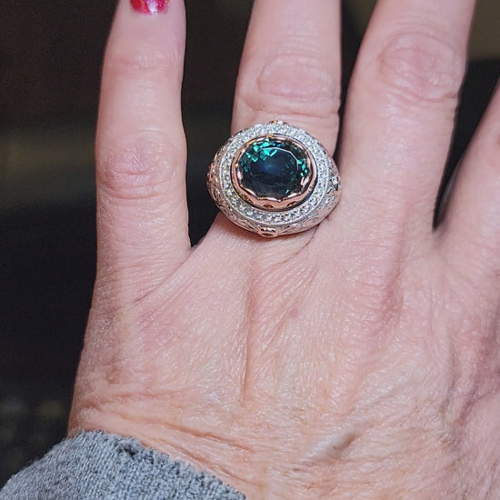 12 carat Montana teal sapphire and diamond ring