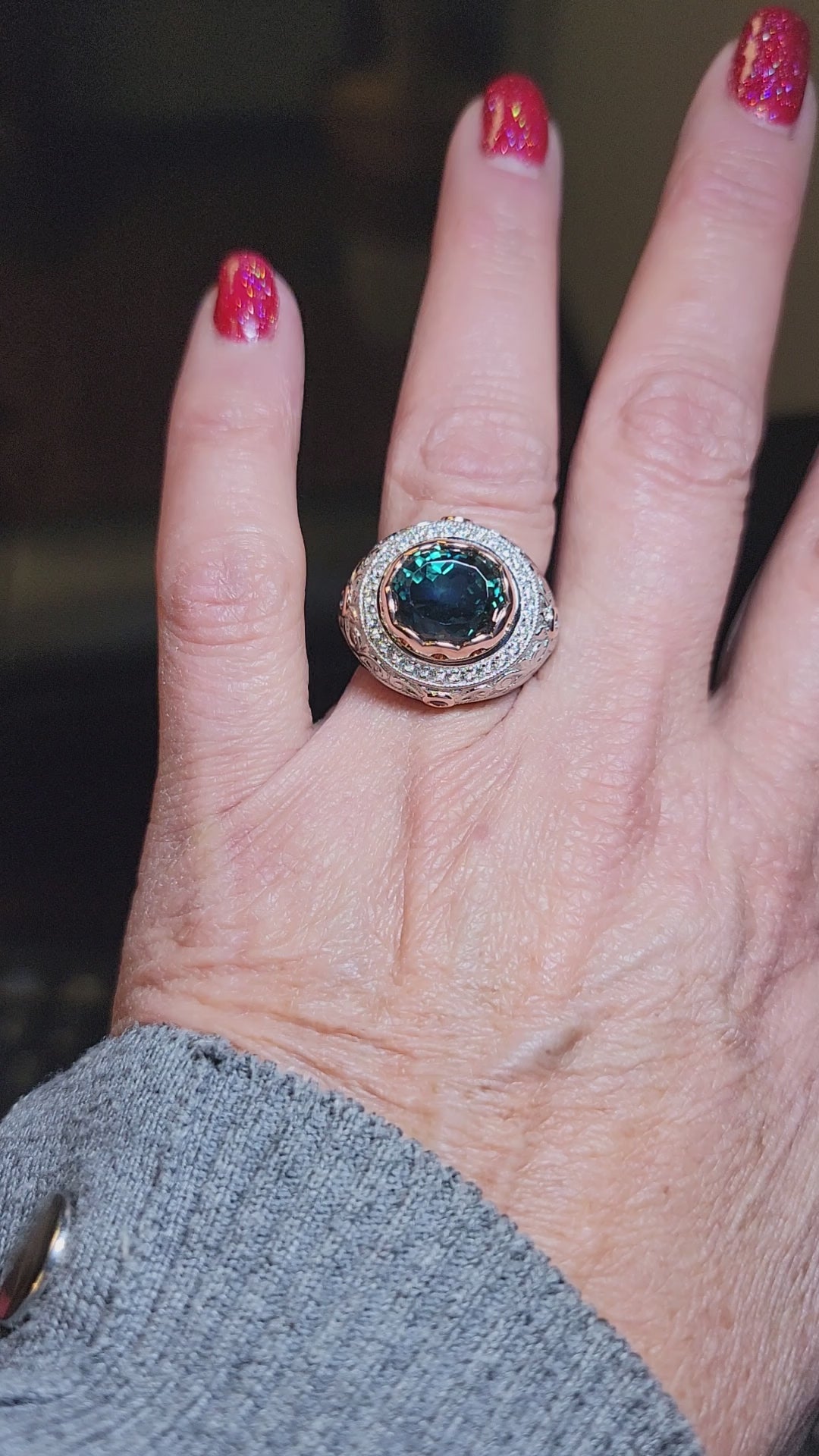 12 carat Montana teal sapphire and diamond ring