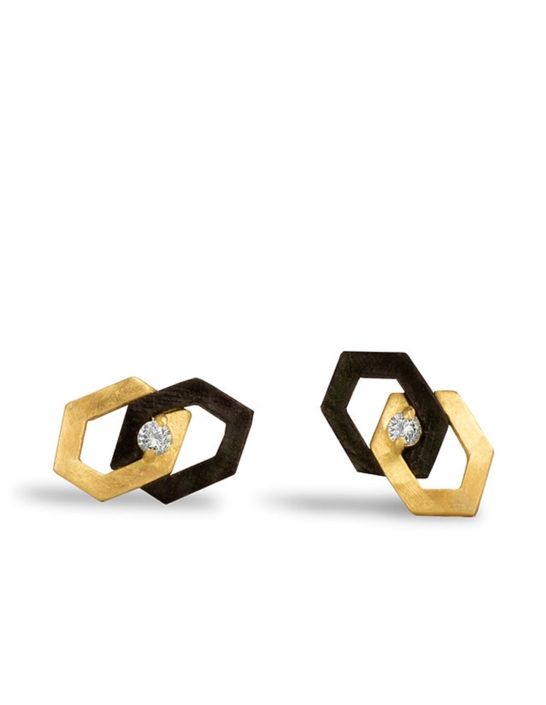18k yellow gold and oxidized cobalt chrome Sarah Graham diamond Hex stud earrings